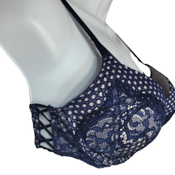 Victoria's Secret Push Up Bra Blue Navy 34C Padded Underwire Strappy Very Sexy - Picture 4 of 12
